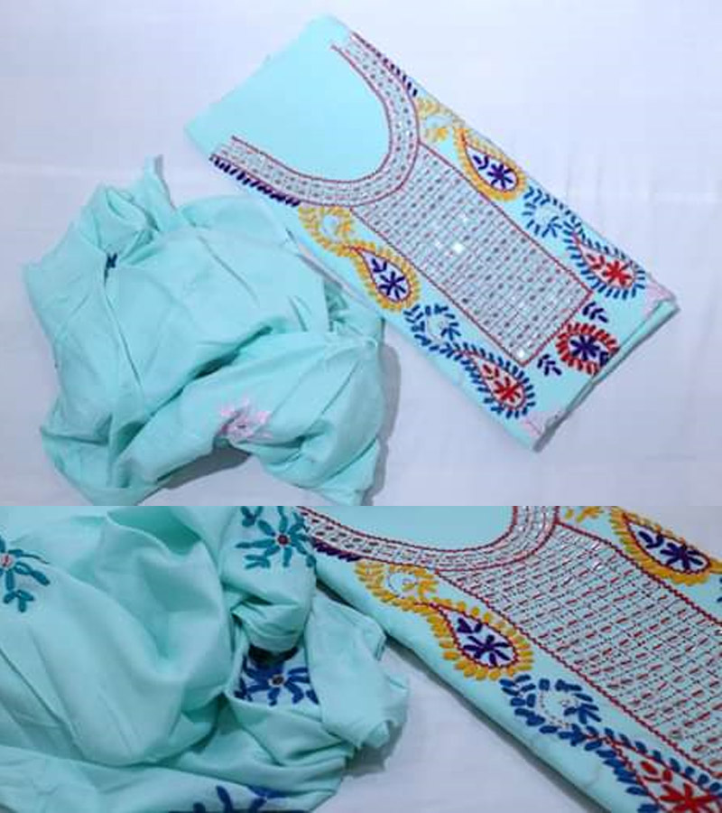 Multani Karhani (Phulkari) Suit– Three Pieces Sky Blue Color – Folk Station